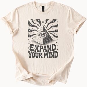 Expand Your Mind Cosmic Eye Pyramid Graphic Tee Mystical Design